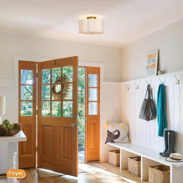Alt view image 7 of 7 - Vexagyle Modern Flush Mount Ceiling Light,3-Light Nursery Light Fixture with Petal-Type White Fabric Shade,12.6 Farmhouse Drum Ceiling Light Fixture for Bedroom Living Room Kitchen Hallway