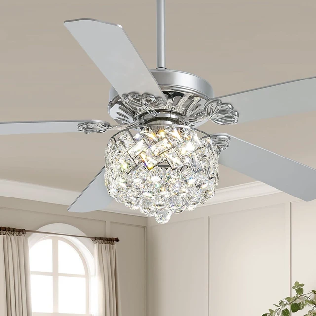 Main image of 52" Crystal Ceiling Fan with Light Dimmable LED Chandelier Fan