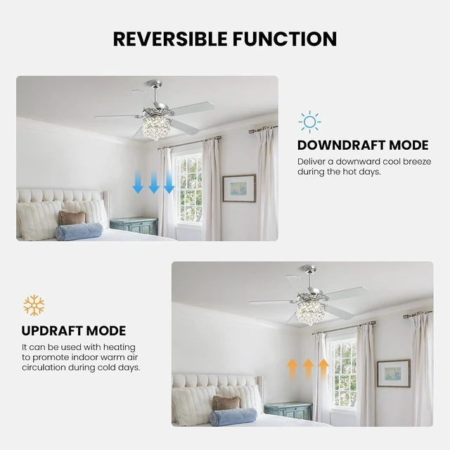 Alt view image 4 of 7 - 52" Crystal Ceiling Fan with Light Dimmable LED Chandelier Fan