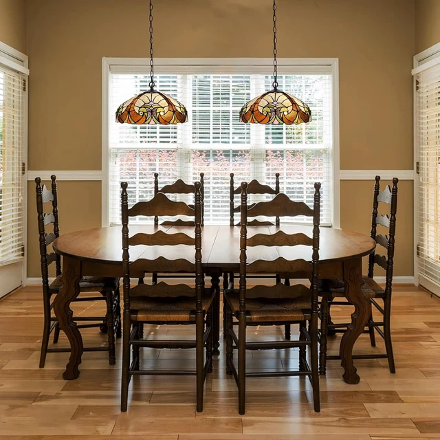 Alt view image 4 of 7 - Tiffany Pendant Light Fixtures 16" Stained Glass Hanging Lamp with Chain