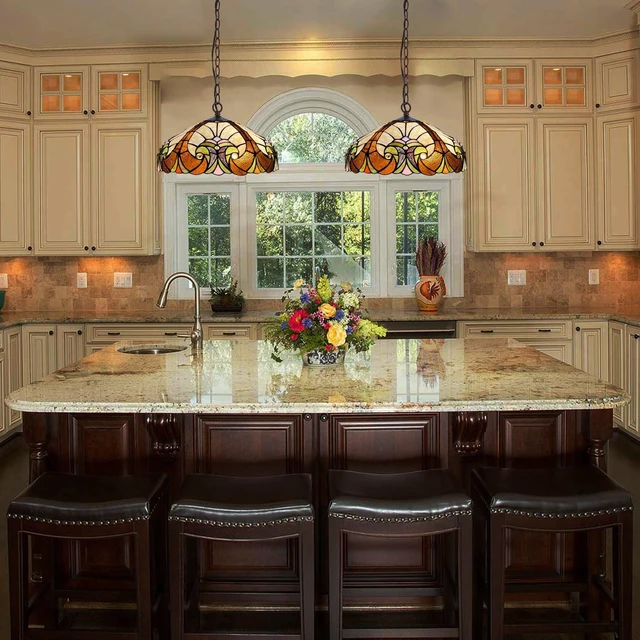 Alt view image 3 of 7 - Tiffany Pendant Light Fixtures 16" Stained Glass Hanging Lamp with Chain