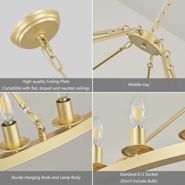 Alt view image 4 of 7 - Gold Wagon Wheel Chandelier 53-Inch 24-Light,Extra Large Round Rustic Farmhouse Chandelier Metal Circle Chandeliers for Dining Room Living Room High Ceilings