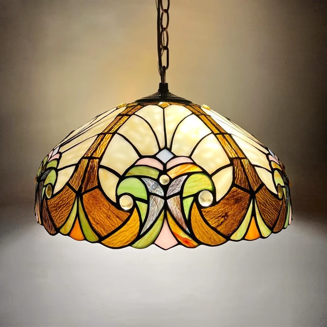 Alt view image 2 of 7 - Tiffany Pendant Light Fixtures 16" Stained Glass Hanging Lamp with Chain
