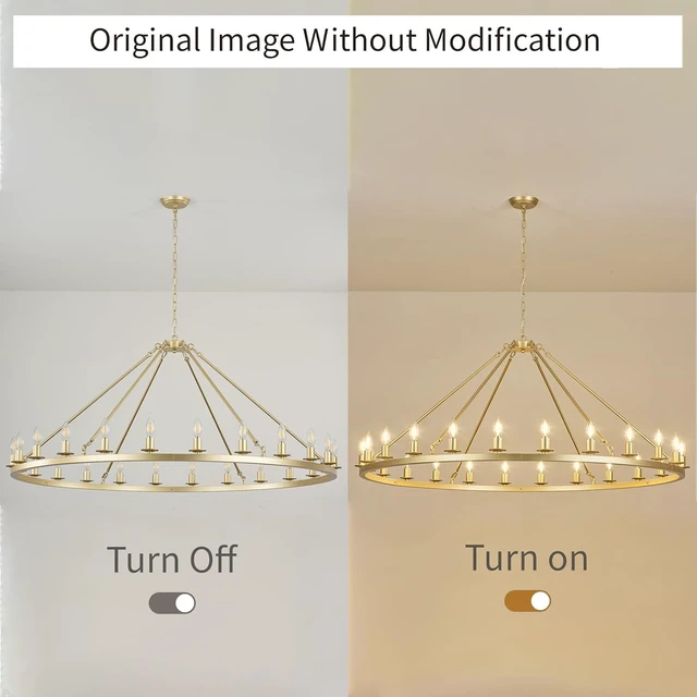 Alt view image 5 of 7 - Gold Wagon Wheel Chandelier 53-Inch 24-Light,Extra Large Round Rustic Farmhouse Chandelier Metal Circle Chandeliers for Dining Room Living Room High Ceilings