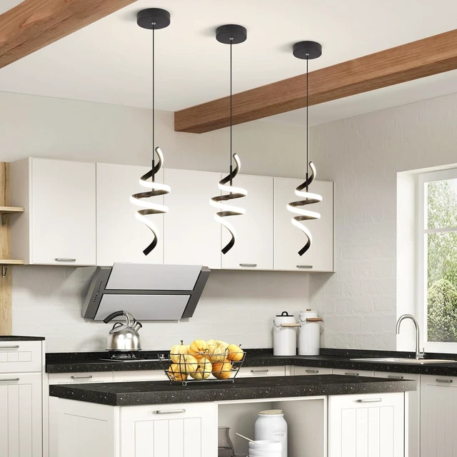 Alt view image 3 of 7 - 4000K Modern Pendant Light, 15IN Spiral LED Pendant Lights Adjustable Height Black Kitchen Island Fixtures Chandeliers for Dining Room Hanging Lights, 1 Pack