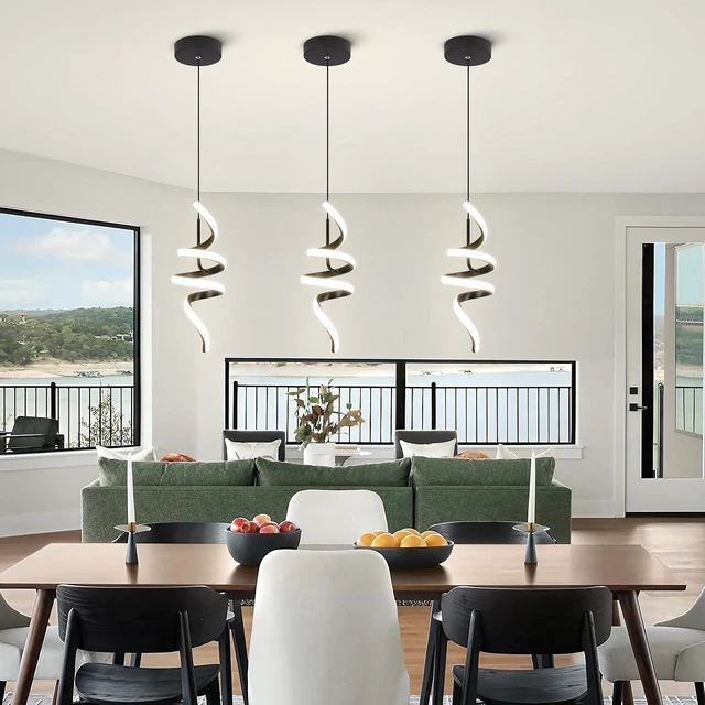 Alt view image 2 of 7 - 4000K Modern Pendant Light, 15IN Spiral LED Pendant Lights Adjustable Height Black Kitchen Island Fixtures Chandeliers for Dining Room Hanging Lights, 1 Pack