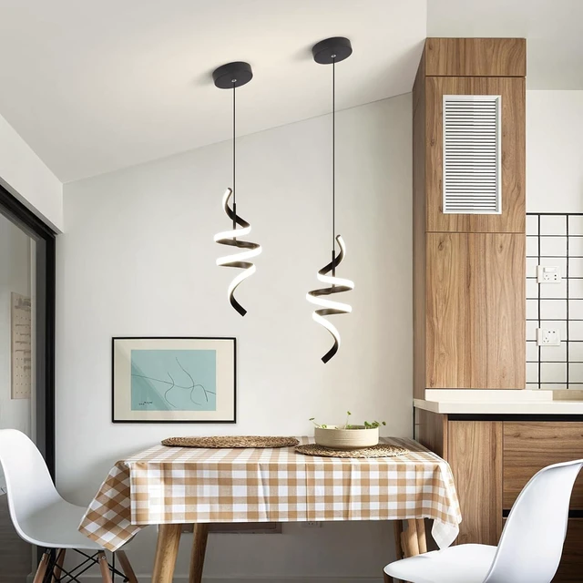 Alt view image 7 of 7 - 4000K Modern Pendant Light, 15IN Spiral LED Pendant Lights Adjustable Height Black Kitchen Island Fixtures Chandeliers for Dining Room Hanging Lights, 1 Pack