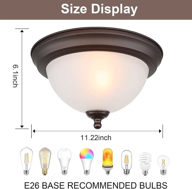 Alt view image 2 of 7 - Ceiling Light Fixture, 11 Inch Flush Mount Ceiling Light, Oil Rubbed Bronze Light Fixture with Frosted Glass Shade, Dome Light Fixtures for Bedroom Bathroom Hallway Kitchen Living Dining Indoor