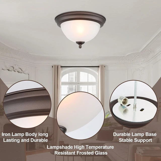 Alt view image 3 of 7 - Ceiling Light Fixture, 11 Inch Flush Mount Ceiling Light, Oil Rubbed Bronze Light Fixture with Frosted Glass Shade, Dome Light Fixtures for Bedroom Bathroom Hallway Kitchen Living Dining Indoor