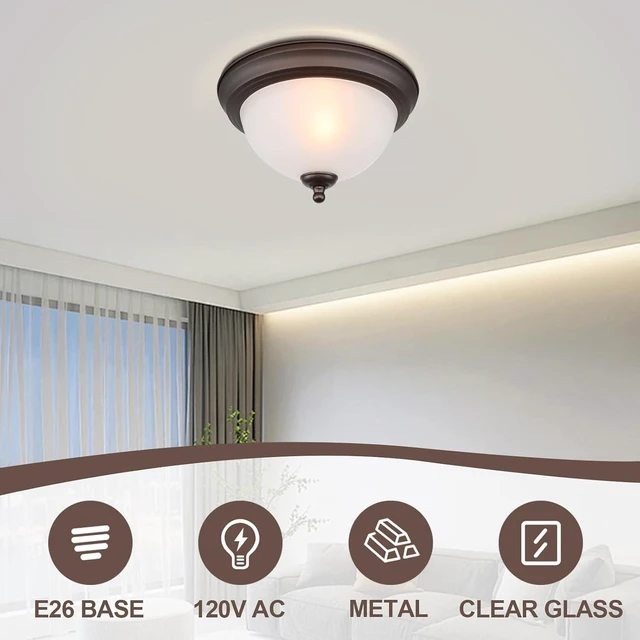 Alt view image 4 of 7 - Ceiling Light Fixture, 11 Inch Flush Mount Ceiling Light, Oil Rubbed Bronze Light Fixture with Frosted Glass Shade, Dome Light Fixtures for Bedroom Bathroom Hallway Kitchen Living Dining Indoor