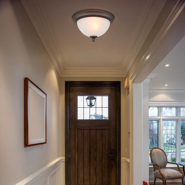 Alt view image 6 of 7 - Ceiling Light Fixture, 11 Inch Flush Mount Ceiling Light, Oil Rubbed Bronze Light Fixture with Frosted Glass Shade, Dome Light Fixtures for Bedroom Bathroom Hallway Kitchen Living Dining Indoor