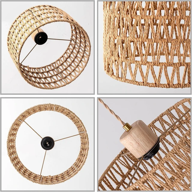 Alt view image 6 of 7 - Plug in Pendant Light with Hand Woven Rattan Lampshade, Hanging Lamp with 15 FT Rope Cord On/Off Switch, Boho Pendant Light Fixture for Living Room Bedroom Kitchen Island Dinning Table