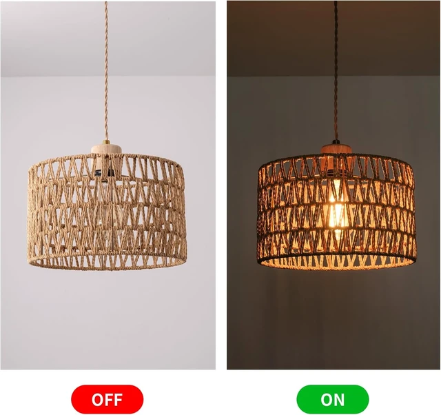 Alt view image 4 of 7 - Plug in Pendant Light with Hand Woven Rattan Lampshade, Hanging Lamp with 15 FT Rope Cord On/Off Switch, Boho Pendant Light Fixture for Living Room Bedroom Kitchen Island Dinning Table