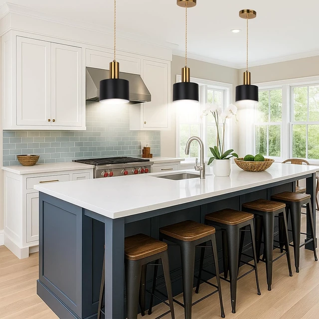 Alt view image 3 of 7 - Battery Operated Pendant Lights, Black and Gold Iron Shade, 2 Pack