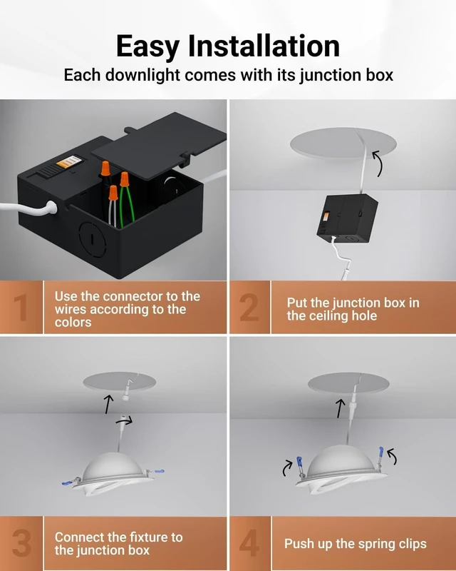 Alt view image 5 of 7 - Sunco 4 Pack 6 Inch Gimbal LED Recessed Light with Night Light, 5CCT