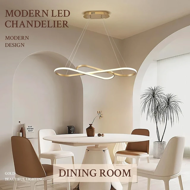 Alt view image 5 of 7 - Modern LED Chandelier Gold Dimmable LED Pendant Light for Dining Room Light Fixture Over Table Modern Kitchen Island Lighting High Ceiling with Remote for Living Room, 31.7 Inch