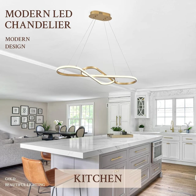 Alt view image 7 of 7 - Modern LED Chandelier Gold Dimmable LED Pendant Light for Dining Room Light Fixture Over Table Modern Kitchen Island Lighting High Ceiling with Remote for Living Room, 31.7 Inch