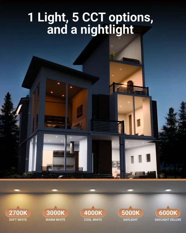 Alt view image 6 of 7 - Sunco 4 Pack 6 Inch Gimbal LED Recessed Light with Night Light, 5CCT