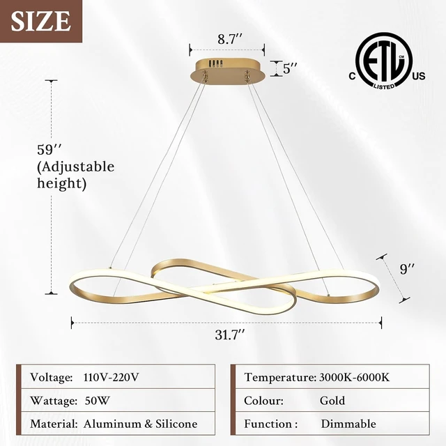 Alt view image 3 of 7 - Modern LED Chandelier Gold Dimmable LED Pendant Light for Dining Room Light Fixture Over Table Modern Kitchen Island Lighting High Ceiling with Remote for Living Room, 31.7 Inch