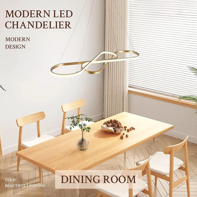Alt view image 6 of 7 - Modern LED Chandelier Gold Dimmable LED Pendant Light for Dining Room Light Fixture Over Table Modern Kitchen Island Lighting High Ceiling with Remote for Living Room, 31.7 Inch