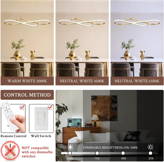 Alt view image 2 of 7 - Modern LED Chandelier Gold Dimmable LED Pendant Light for Dining Room Light Fixture Over Table Modern Kitchen Island Lighting High Ceiling with Remote for Living Room, 31.7 Inch