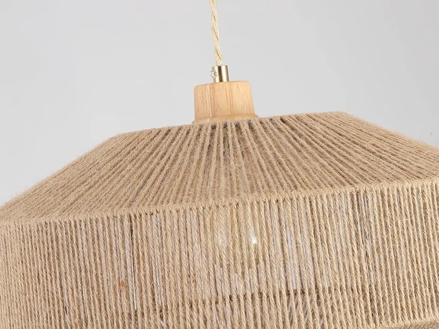 Alt view image 6 of 7 - Coastal Large Woven Plug in Pendant Light with 14ft Handmade Woven Light Cord, Dimmable Switch, Natural Hemp Rope Hanging Lamp for Kitchen Island Farmhouse Dining Room Living Room,17.8 inch Width