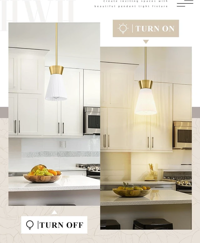Alt view image 4 of 7 - HWH Gold Pendant Light Fixture, Milk White Striped Glass, 5HZG107MIL-2PK BG