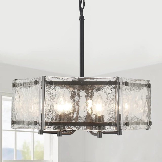 Main image of Modern Black Glass Chandelier,6-Light Crystal Light Fixture for Dining Room