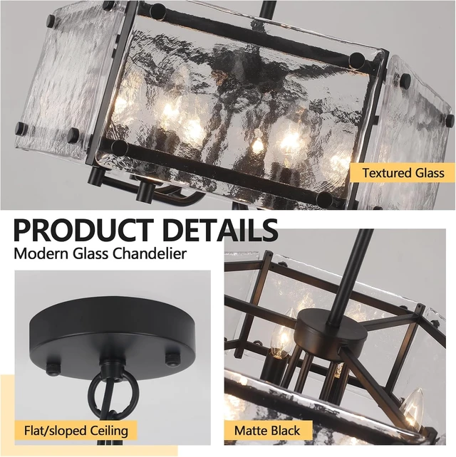 Alt view image 4 of 7 - Modern Black Glass Chandelier,6-Light Crystal Light Fixture for Dining Room
