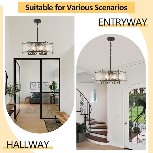 Alt view image 6 of 7 - Modern Black Glass Chandelier,6-Light Crystal Light Fixture for Dining Room