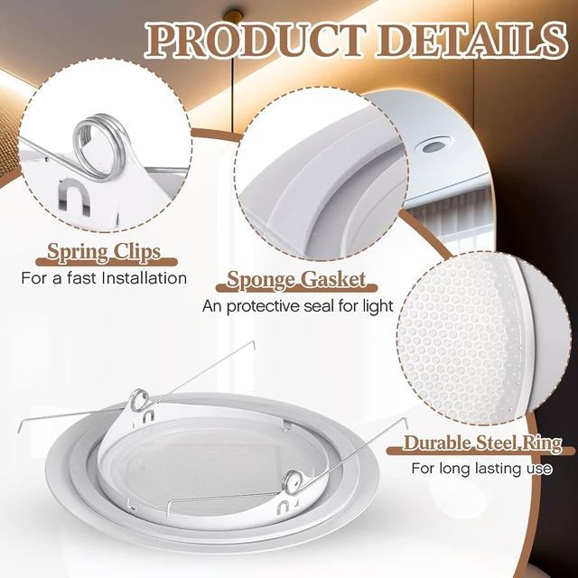 Alt view image 4 of 6 - Glooglitter 4 Pcs 6 Inch Shower Trim Recessed Light Covers with Lens