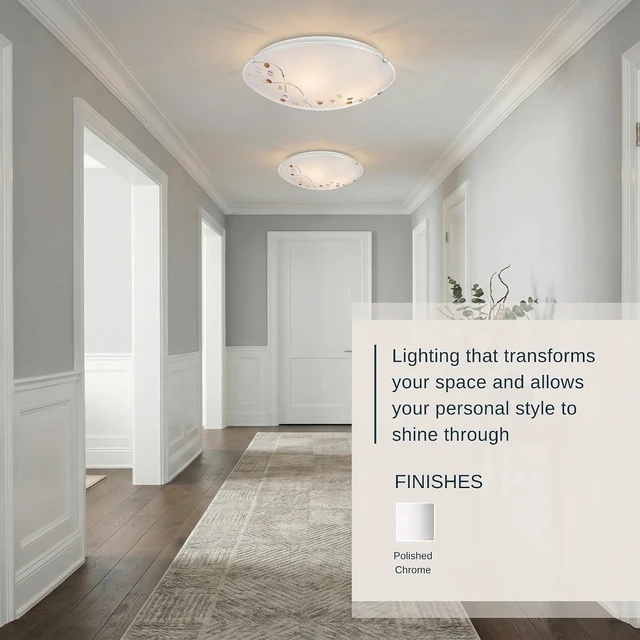 Alt view image 4 of 7 - Quoizel Stellar 16" 3-Light Round Flush Mount, Polished Chrome, Frosted Glass with Amber & Clear Jewels, Dimmable