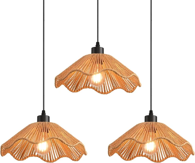 Main image of 3 Pack Brown Woven Pendant Light Fixtures,11.81" Rattan Pendant Lights Farmhouse Basket Light Fixture Adjustable Boho Hanging Lamp for Kitchen Island Bedroom Dining Room Foyer Hallway