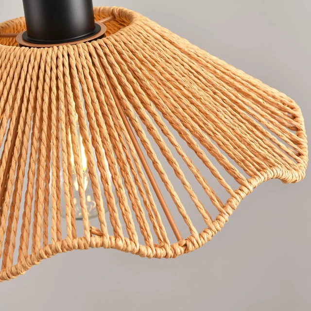 Alt view image 3 of 7 - 3 Pack Brown Woven Pendant Light Fixtures,11.81" Rattan Pendant Lights Farmhouse Basket Light Fixture Adjustable Boho Hanging Lamp for Kitchen Island Bedroom Dining Room Foyer Hallway