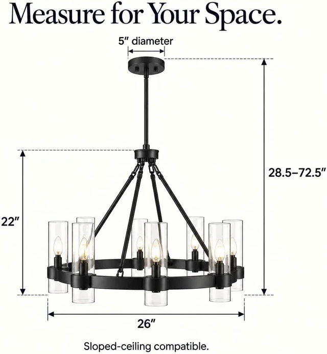 Alt view image 3 of 7 - Linea di Liara Teramo 26-Inch Wagon Wheel Chandelier, Black, Clear Glass