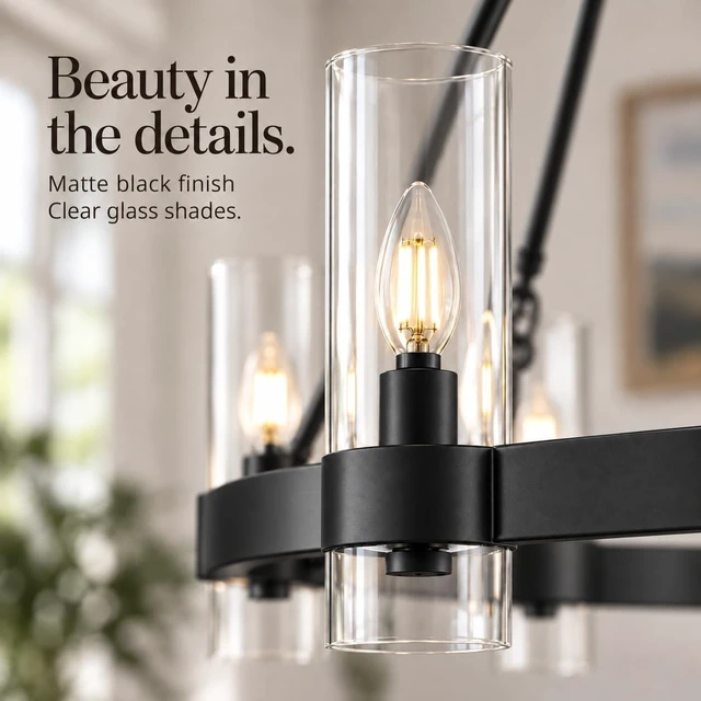 Alt view image 4 of 7 - Linea di Liara Teramo 26-Inch Wagon Wheel Chandelier, Black, Clear Glass