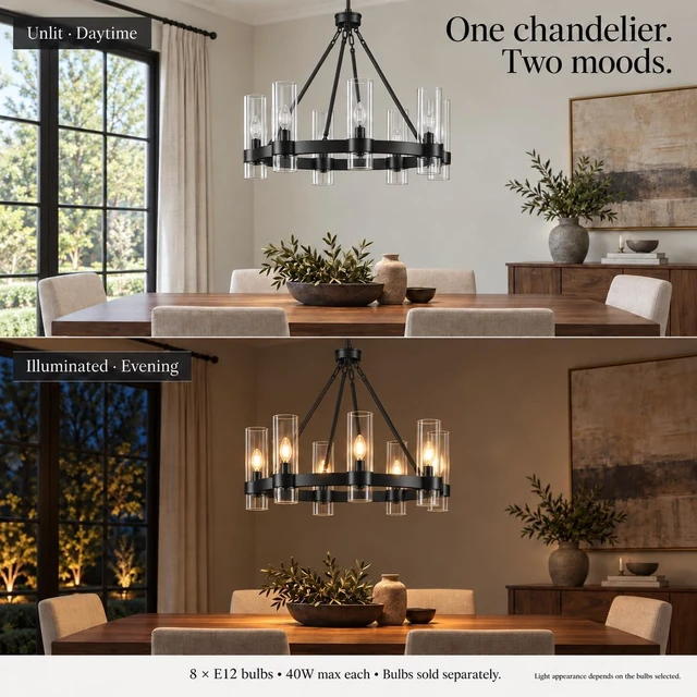 Alt view image 5 of 7 - Linea di Liara Teramo 26-Inch Wagon Wheel Chandelier, Black, Clear Glass