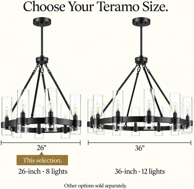 Alt view image 7 of 7 - Linea di Liara Teramo 26-Inch Wagon Wheel Chandelier, Black, Clear Glass