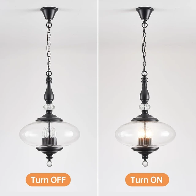 Alt view image 6 of 7 - Farmhouse Black Pendant Light 5-Light Clear Glass Chandelier with Adjustable Chain W 15.74 in Kitchen Island for Dining Room
