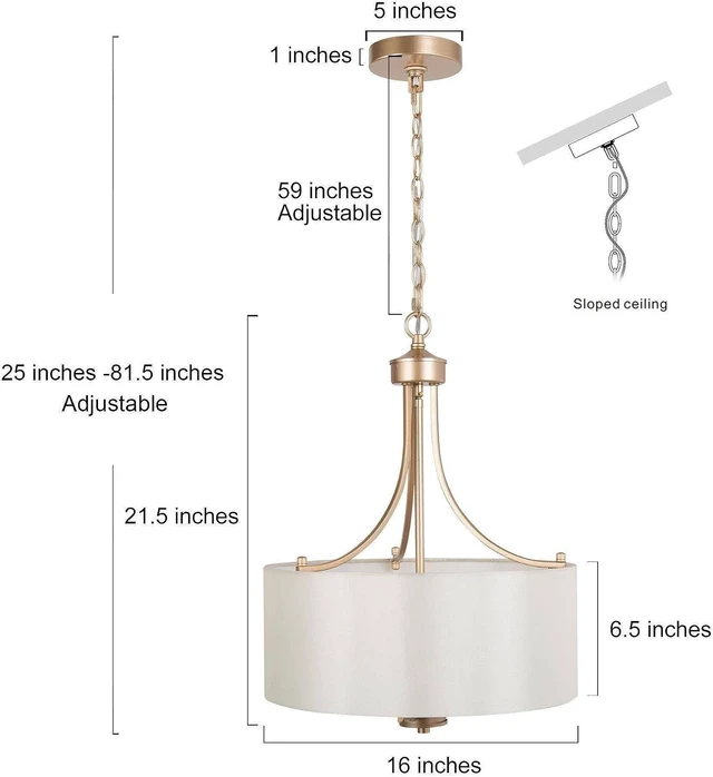 Alt view image 5 of 7 - LALUZ Gold Chandelier, 4-Light Modern Drum Pendant Lighting with White Fabric Shade, 16-Inch Golden Chandeliers Hanging Light Fixture for Dining Room, Bedrooms, Living Room, Entryway, Foyer