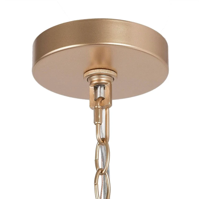 Alt view image 6 of 7 - LALUZ Gold Chandelier, 4-Light Modern Drum Pendant Lighting with White Fabric Shade, 16-Inch Golden Chandeliers Hanging Light Fixture for Dining Room, Bedrooms, Living Room, Entryway, Foyer