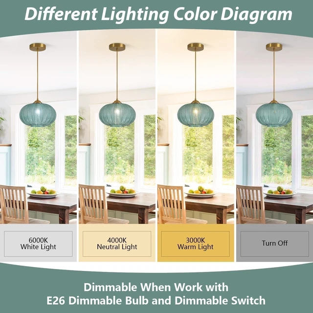 Alt view image 4 of 7 - KCO Vintage Brushed Gold 9.8 Oval Green Ribbed Glass Pendant Light Fixture