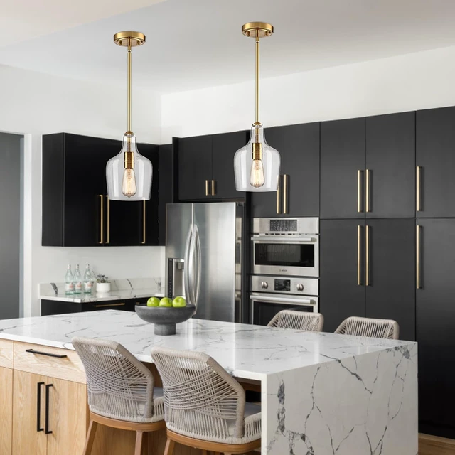 Alt view image 2 of 7 - Modern Farmhouse Gold Rod Pendant Light, Fits Sloped Ceilings