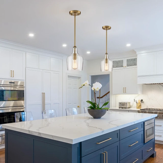 Alt view image 4 of 7 - Modern Farmhouse Gold Rod Pendant Light, Fits Sloped Ceilings