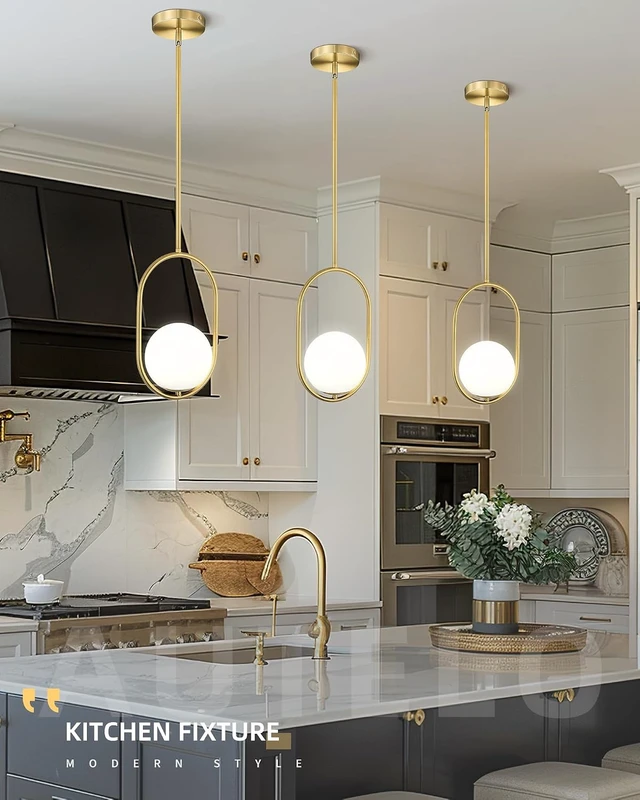 Alt view image 2 of 7 - AUTELO 8 Inch Pendant Lights Kitchen Island, Gold Pendant Light Fixture