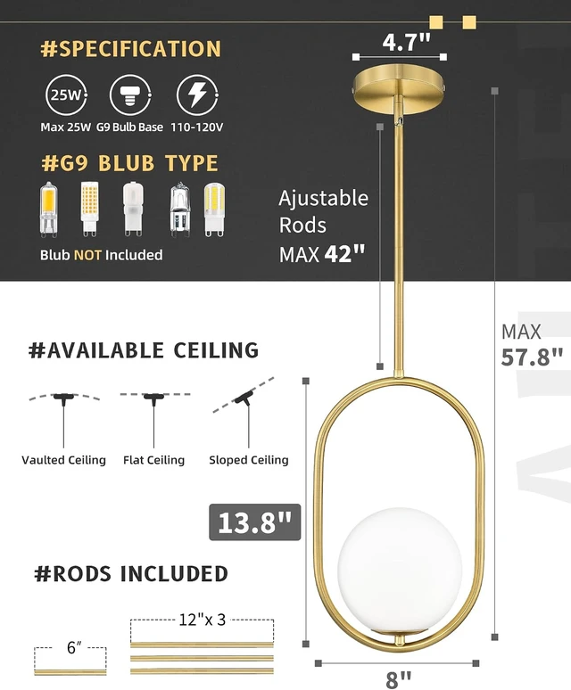 Alt view image 3 of 7 - AUTELO 8 Inch Pendant Lights Kitchen Island, Gold Pendant Light Fixture