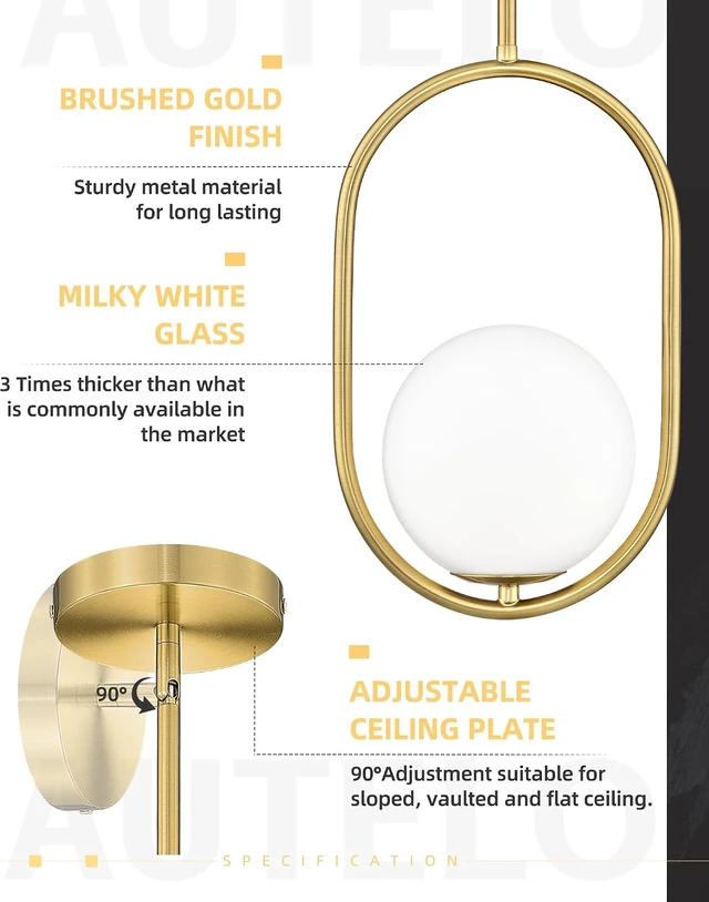 Alt view image 4 of 7 - AUTELO 8 Inch Pendant Lights Kitchen Island, Gold Pendant Light Fixture