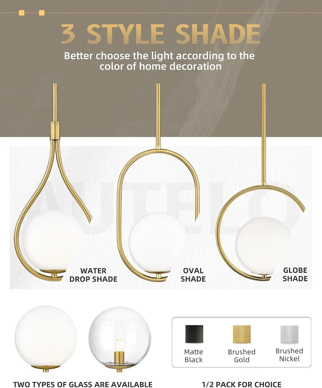 Alt view image 5 of 7 - AUTELO 8 Inch Pendant Lights Kitchen Island, Gold Pendant Light Fixture
