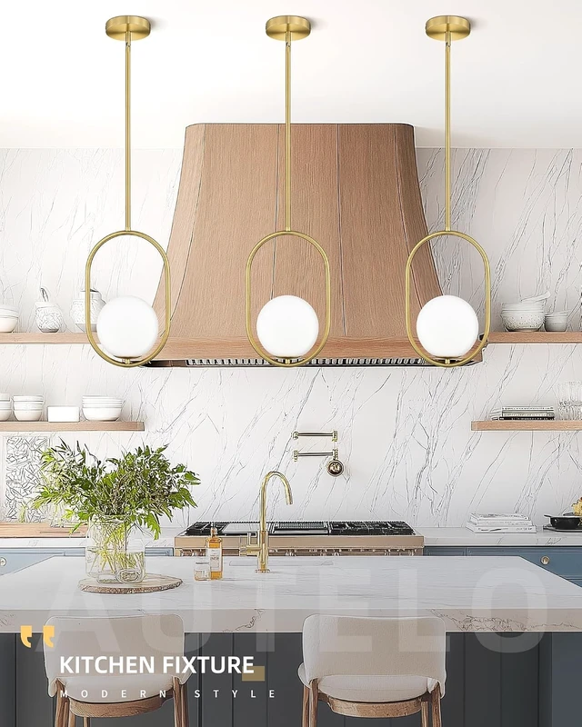 Alt view image 6 of 7 - AUTELO 8 Inch Pendant Lights Kitchen Island, Gold Pendant Light Fixture