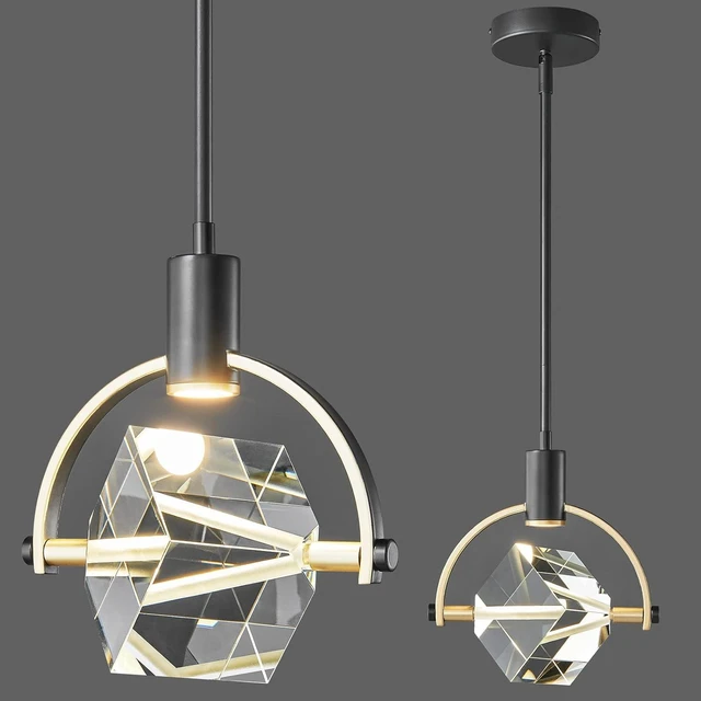 Main image of Pendant Ceiling Light Fixture for Kitchen Island, Dimmable Modern Integrated LED Hanging Light, Crystal Pendant Light in Black Gold Finish, Bedroom, Dining Room (1-Lights)